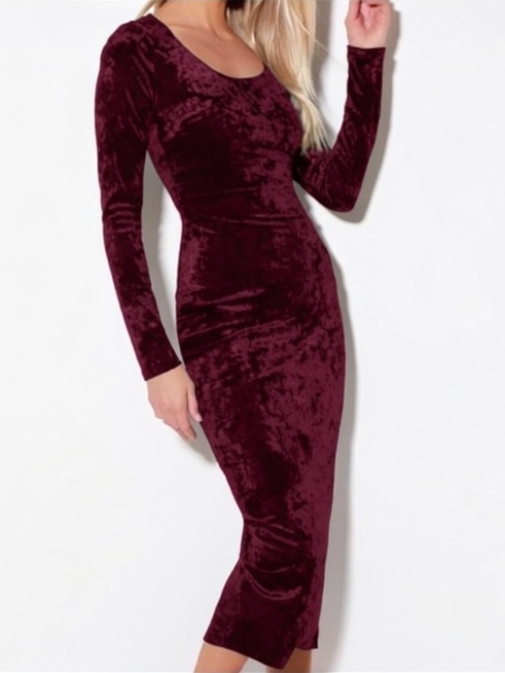 ARITZIA Wilfred Free Puple Plum Velvet Long Sleeve Midi Dress Bodycon Party S